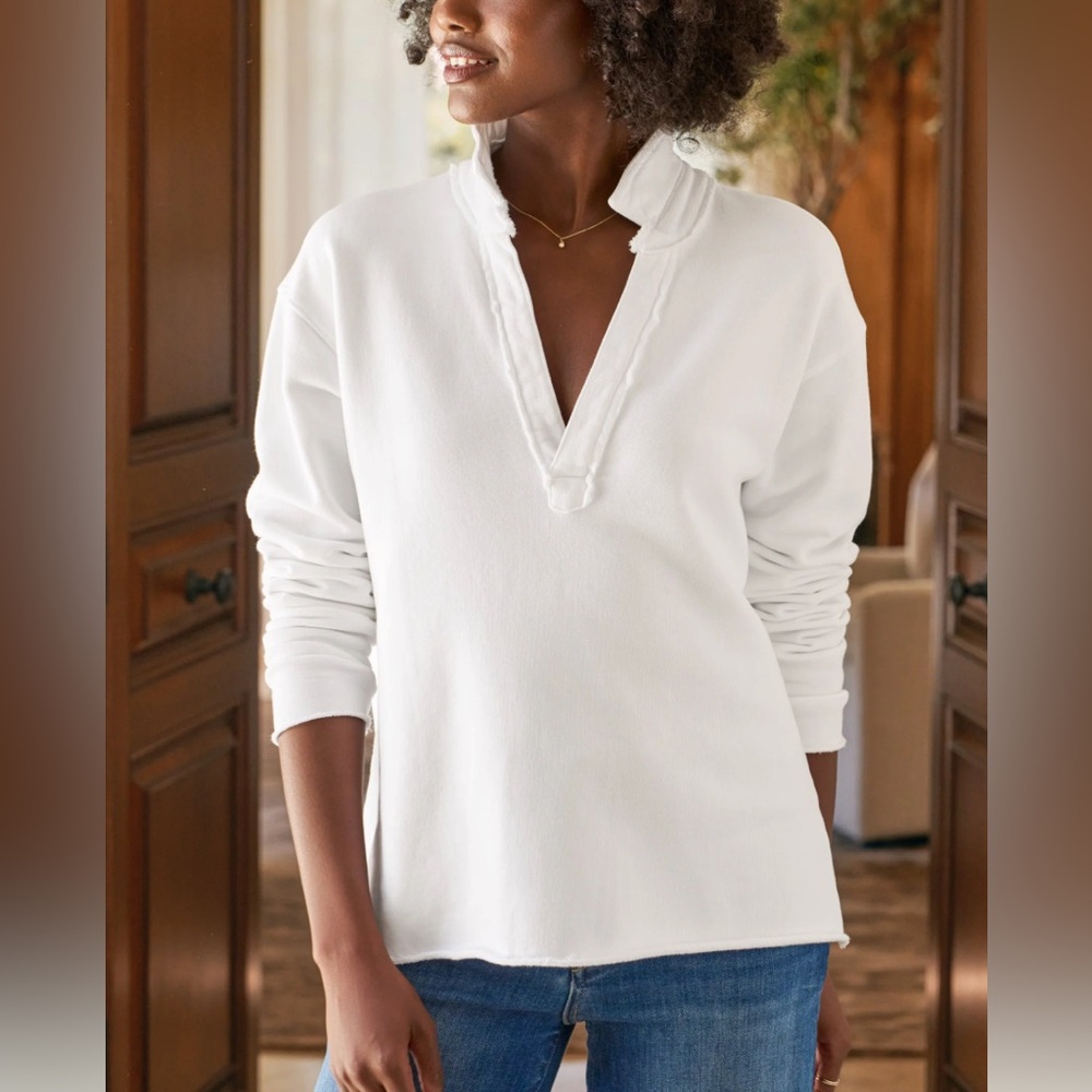 Frank & Eileen Patrick Popover Henley Pullover Fleece $238 Sweater XS White